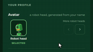 Robotfejek lapozása a Profil lapon